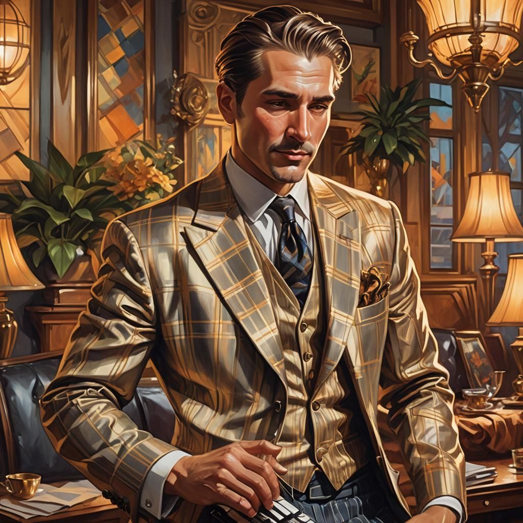 Man Playing Accordion in Art Nouveau Style