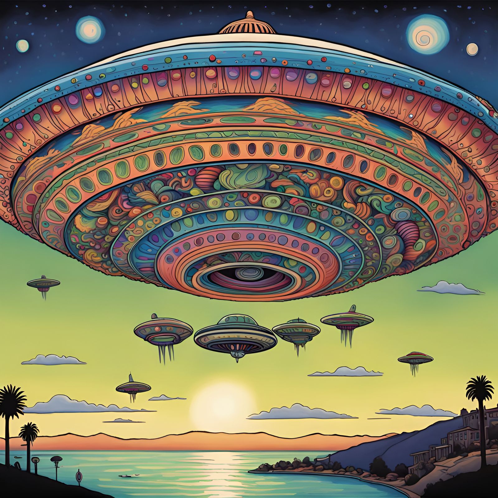 UFO Over Capitola in a Visionary Surrealist Style