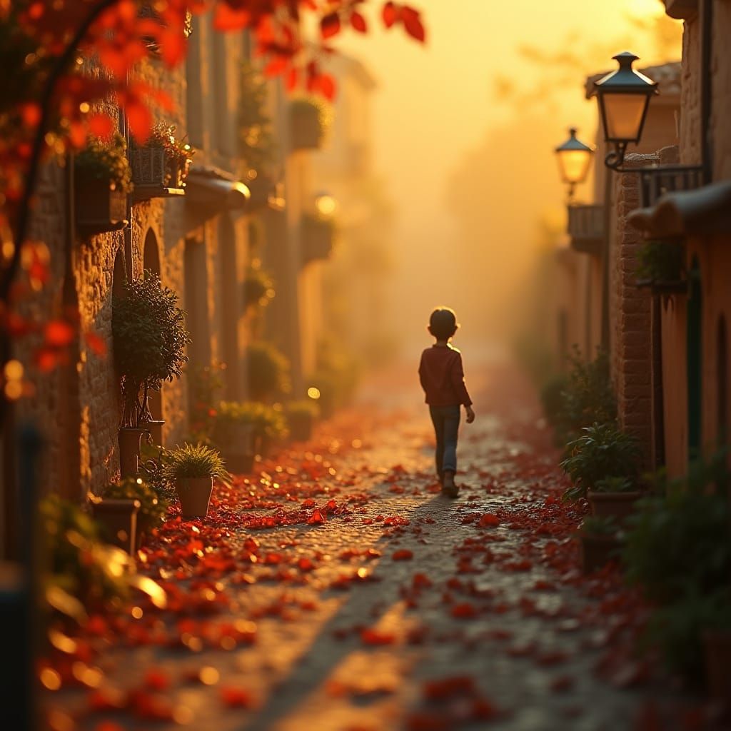 Miniature Barcelona Old Town in Golden Afternoon Light