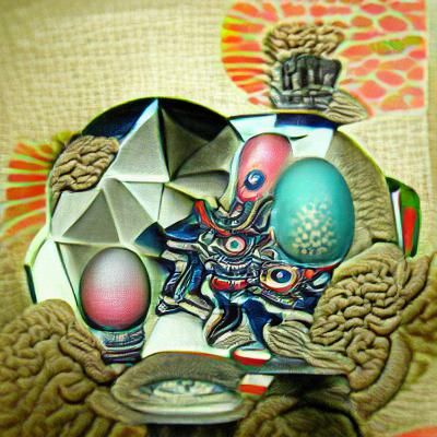 Robot Alien Demon Egg in Ukiyo-e Style