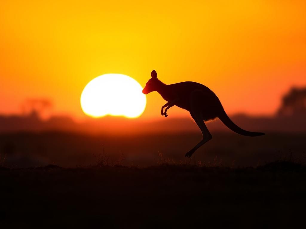 Kangaroo Silhouette Hopping at Sunset: Nature Photography