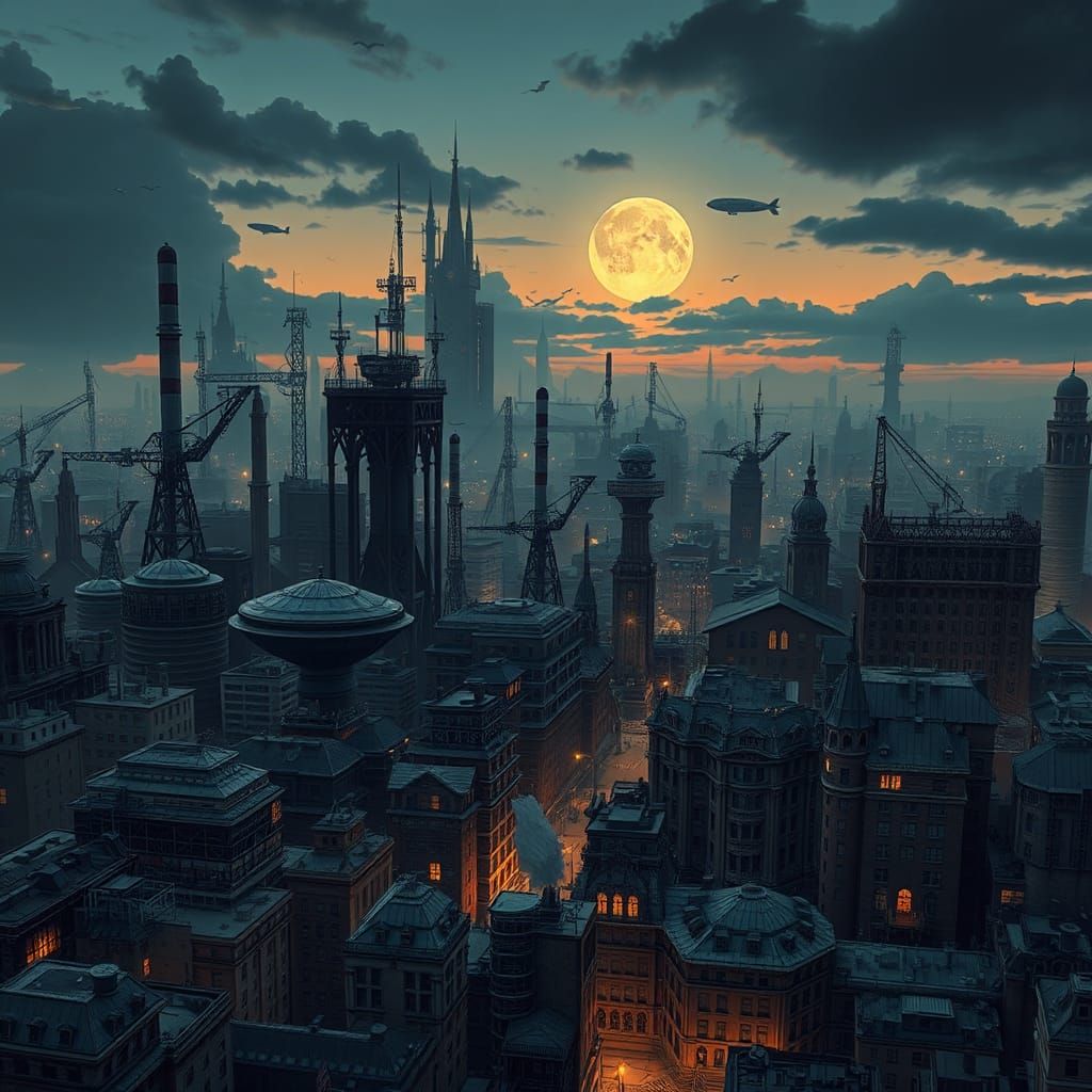 Twilight Metropolis: A Victorian-Industrial Cityscape