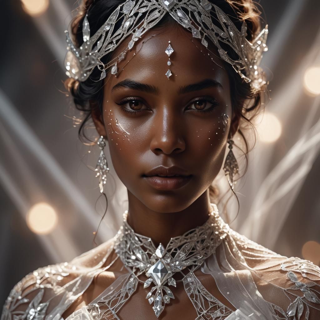 Woman with Diamond Shards: Hyper-Realistic Fantasy Portrait