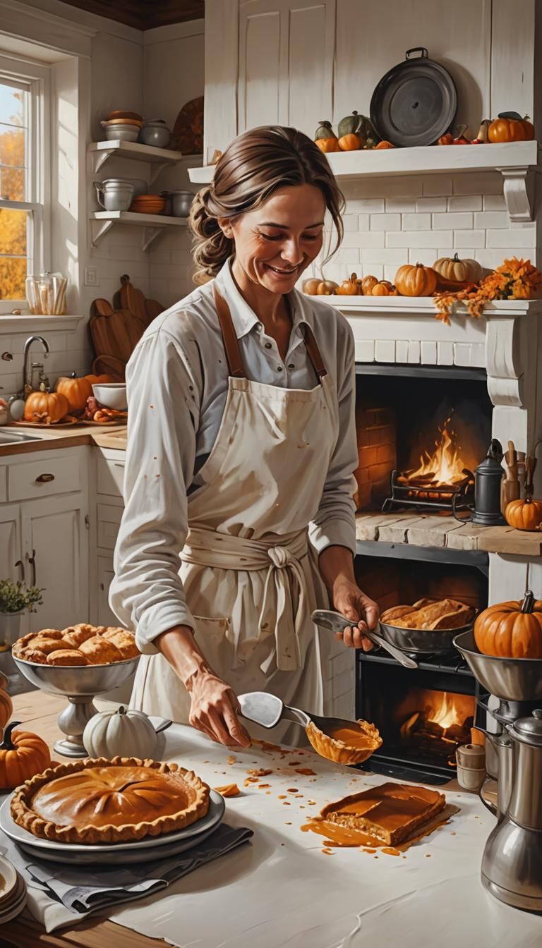 Cozy Farmhouse Kitchen: Pumpkin Pie Baking in Splash Art