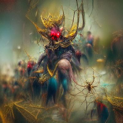 Ahriman in Spiderweb: Maximalist 3D Storybook Illustration