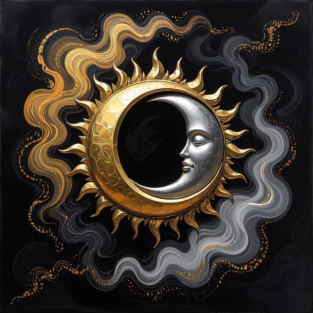 Golden and Silver Mist on Velvet, Oil Painting