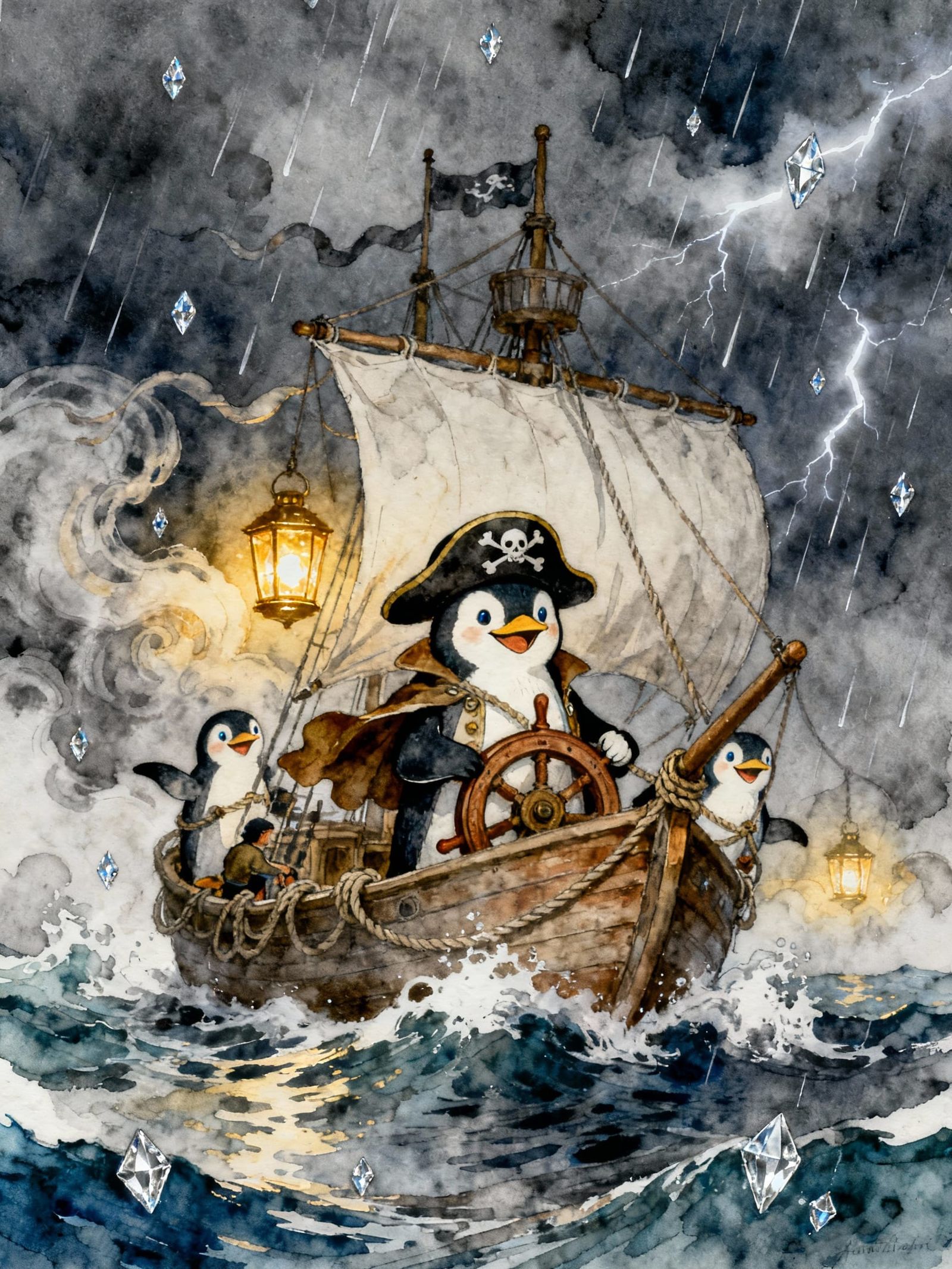 Penguin Pirate Adventure in Gentle Storm