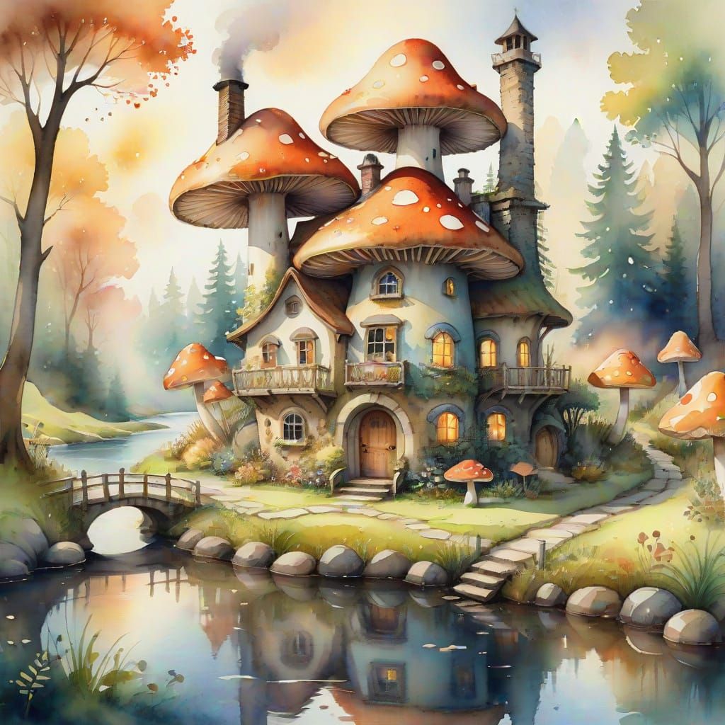 Enchanted Fungal Abode Basks in Sunlit Serenity