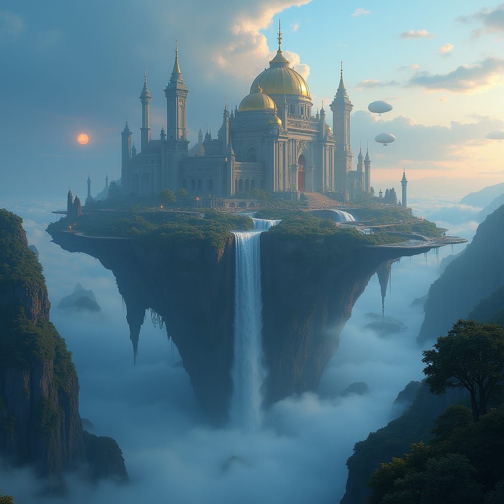 Ethereal Floating Kingdom in Blue Hour Lighting