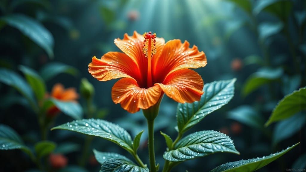 Dramatic Orange Hibiscus in Hyper-Realistic Cinematic Style
