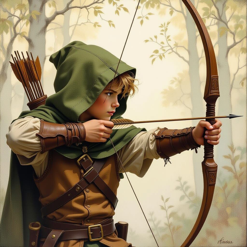 Young Robin Hood Portrait in Oil Painting Style