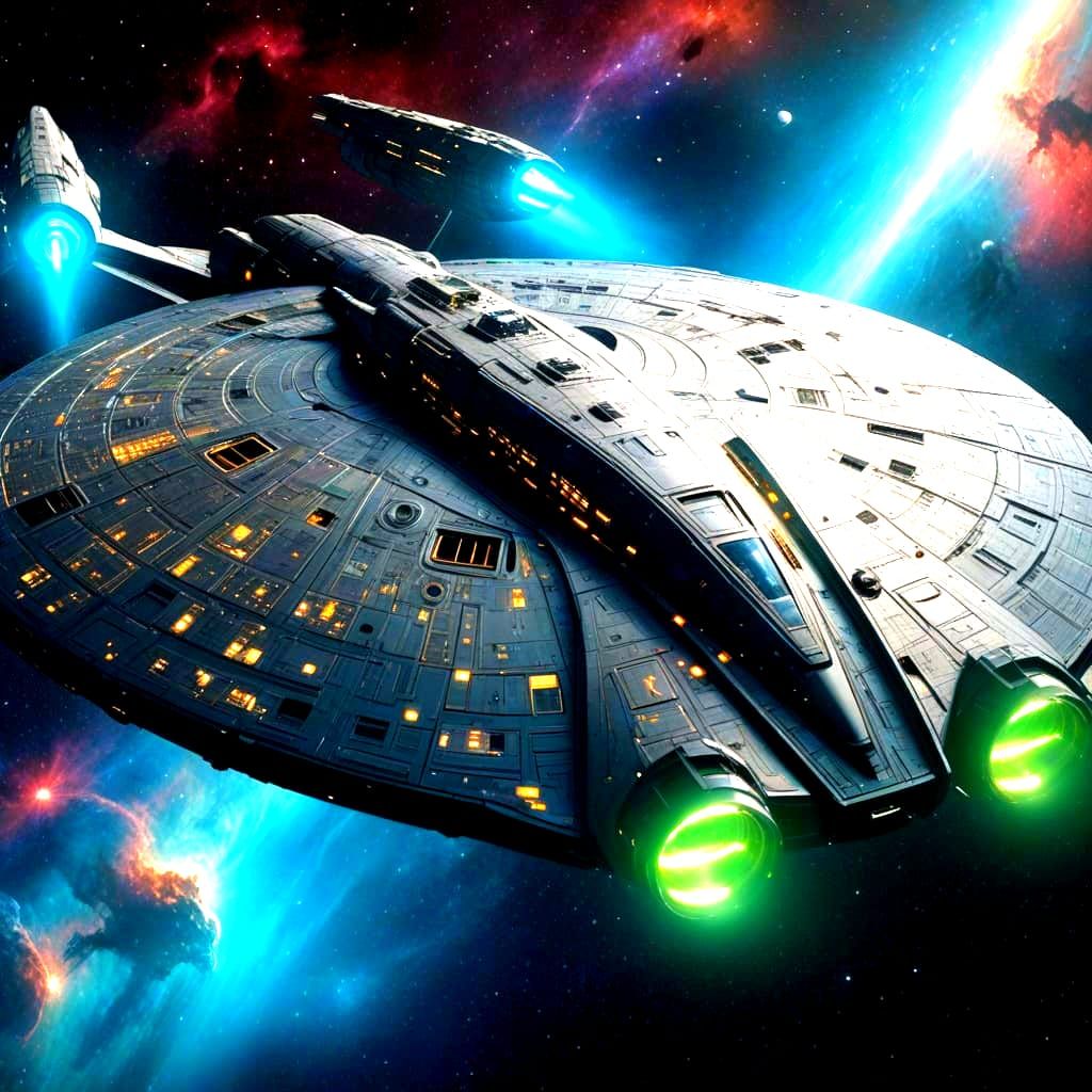 Futuristic Starfleet Starship Soars Through Deep Space