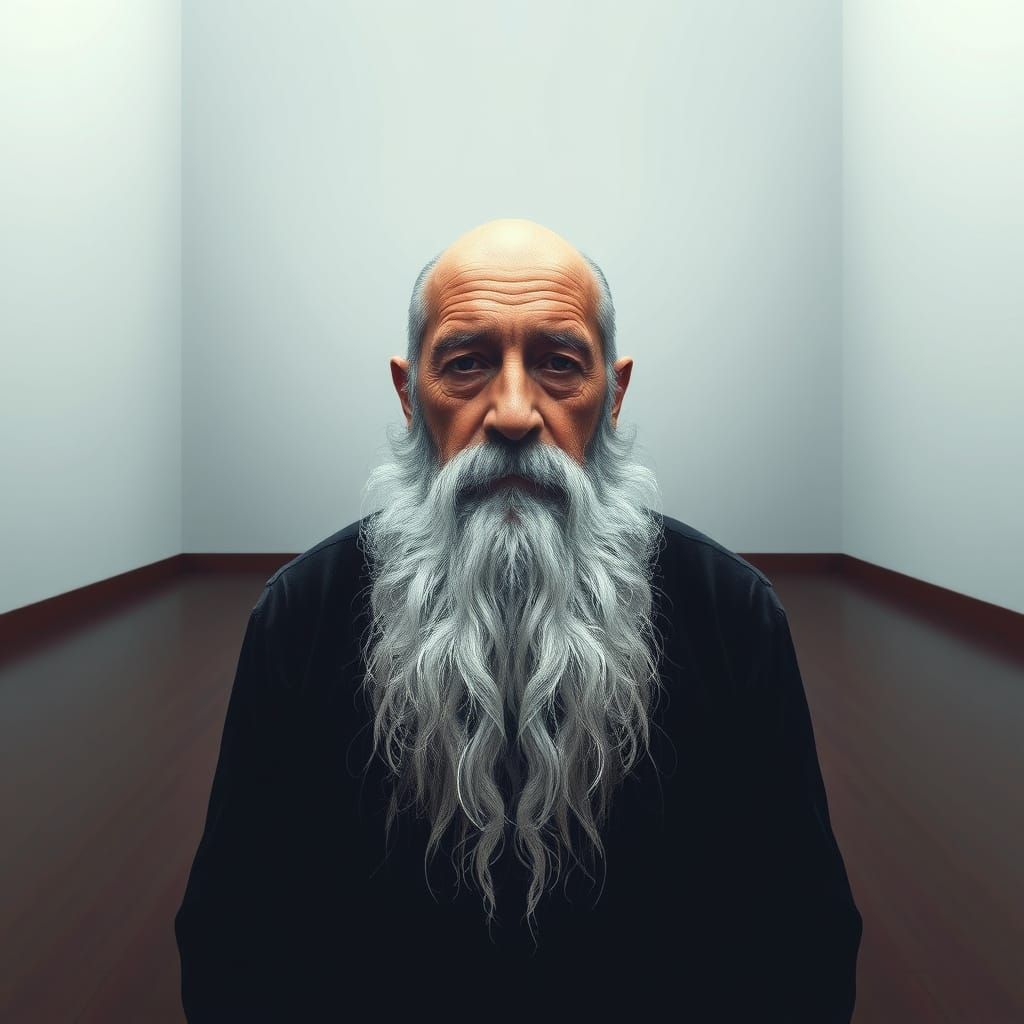 Stoic Old Man with Long Beard in Bauhaus Style Room