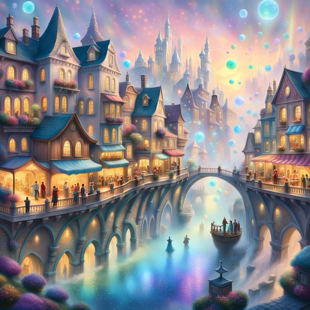 Ethereal Fantasy City with Dancing Figures