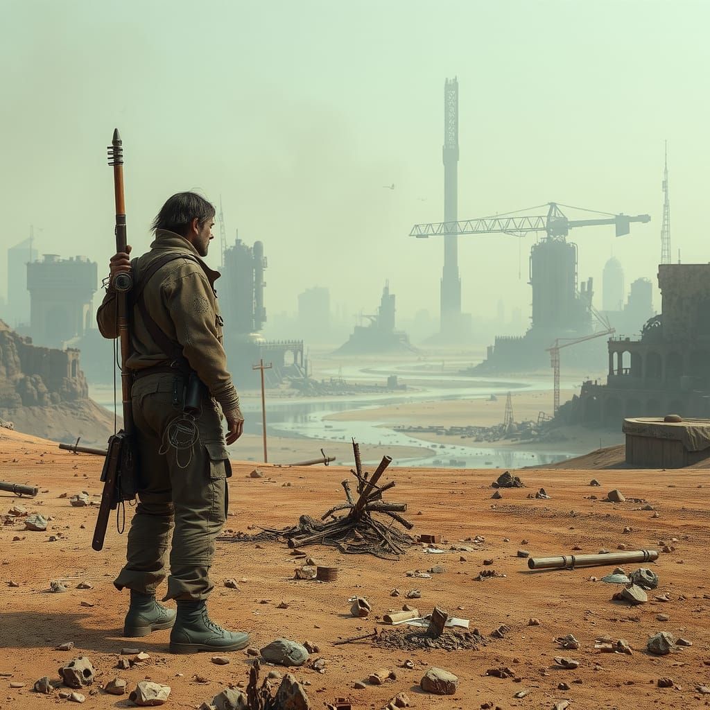 Post-Apocalyptic Survivor in Barren Wasteland