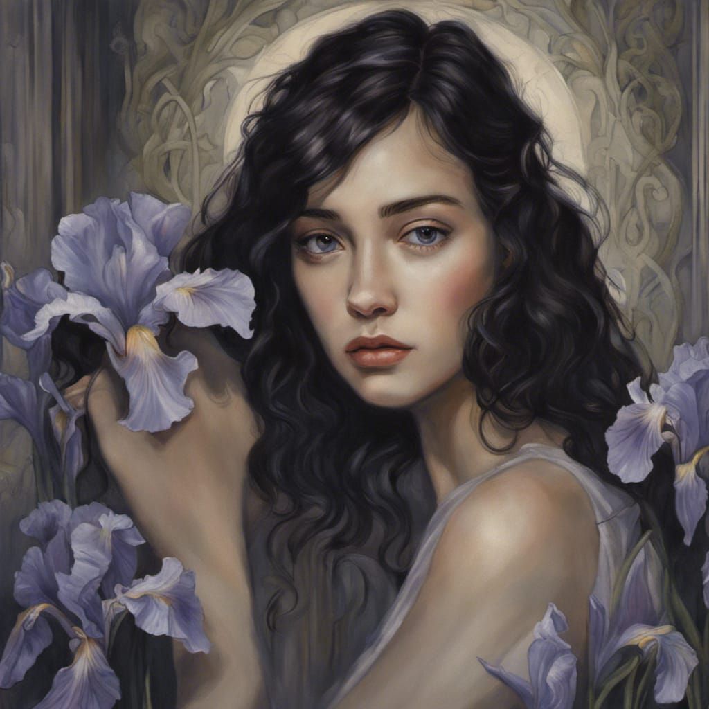 Mysterious Dark-Haired Beauty in Hyperrealistic Style