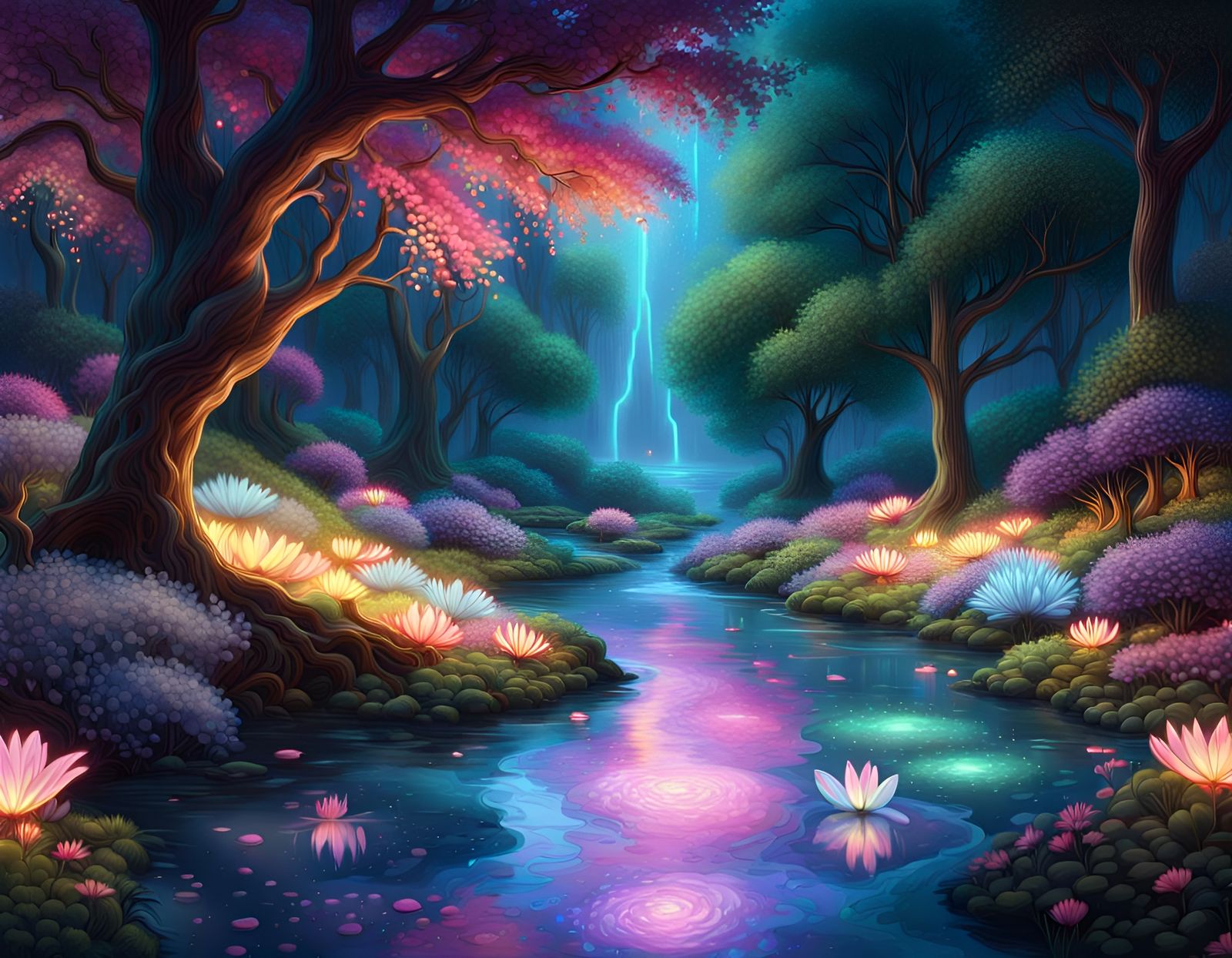 Bioluminescent Underground Garden in Digital Painting Style