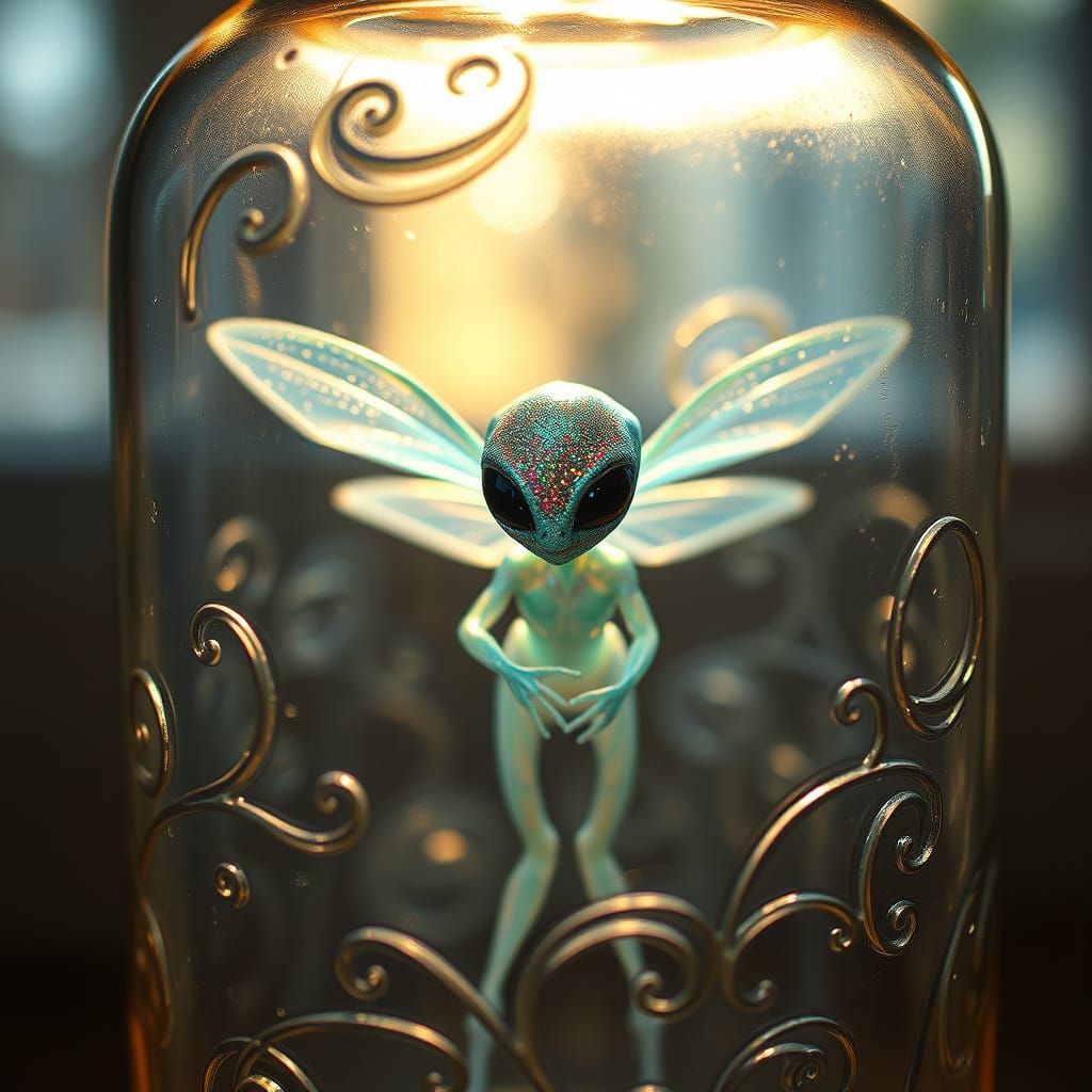Sparkly Alien in Vintage Glass Jar