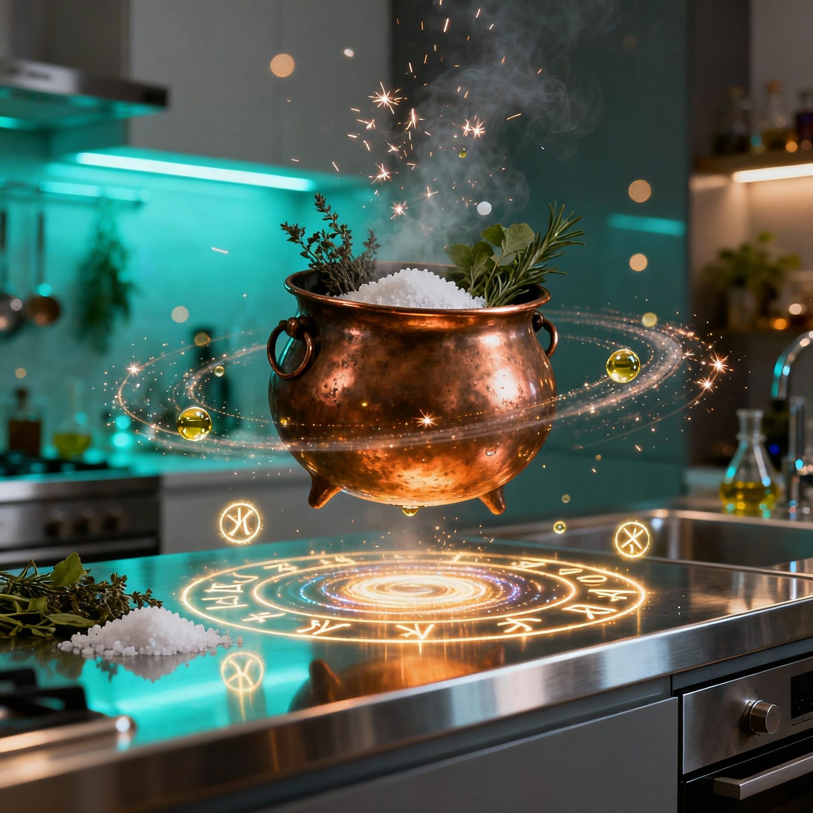 Magical Kitchen Alchemy Lab with Levitating Cauldron