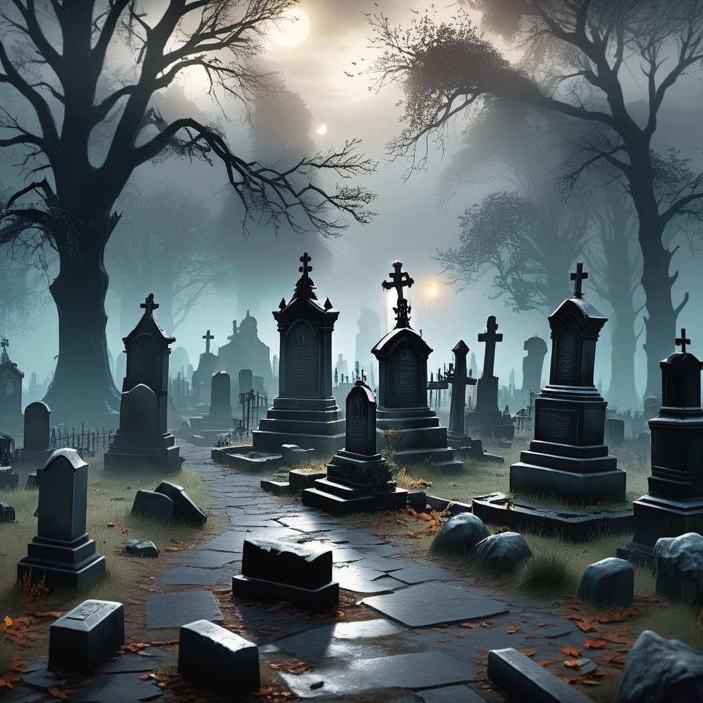Misty Haunted Cemetery in 3D Game Style