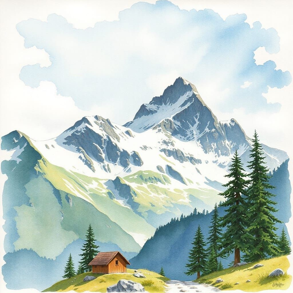Walliser Alps Storybook Illustration in Watercolor