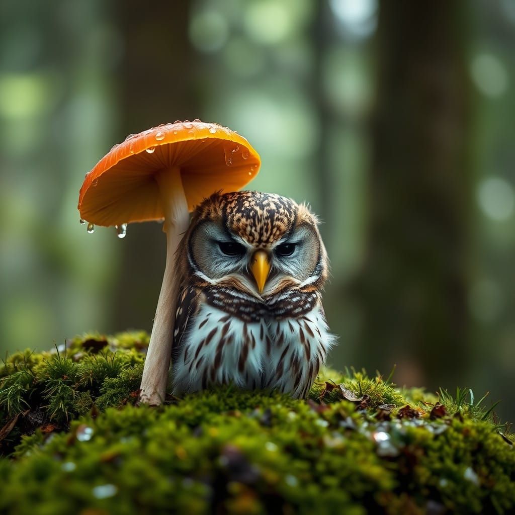Cozy Owl Finds Refuge in Misty Forest Glade