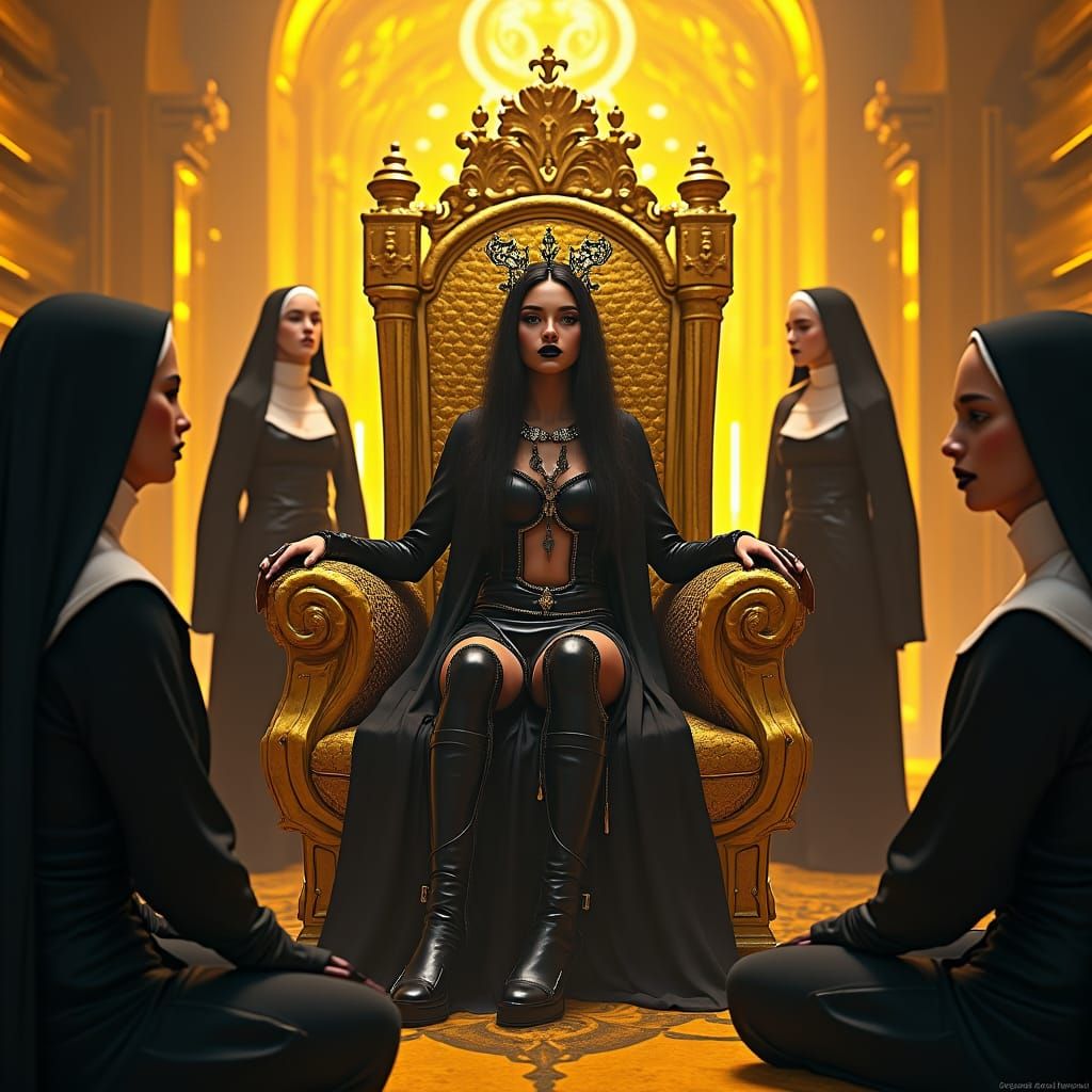 Cybernetic Queen in Bee Hive Temple, Digital Matte Painting