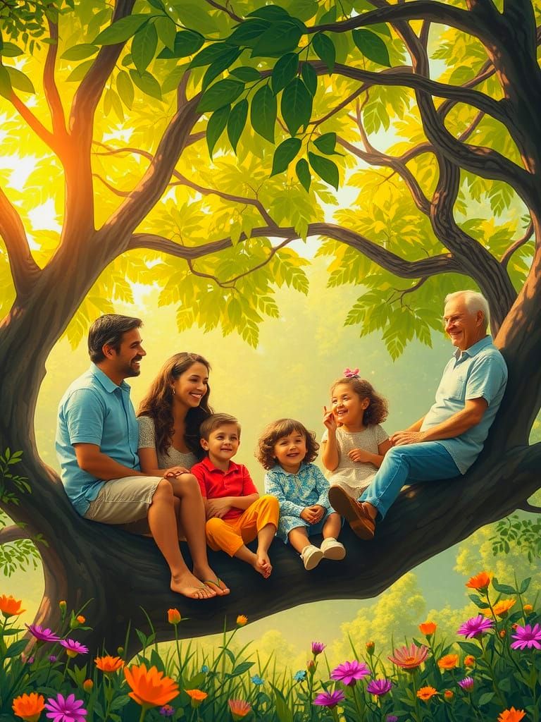 Dreamlike Family Reunion in Vibrant Woodland