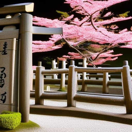 Tranquil Japanese Garden with Mount Fuji and Cherry Blossoms