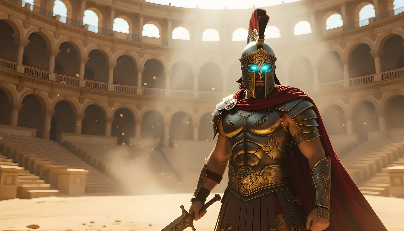 Cybernetic Greek Warrior in Grand Coliseum Digital Painting