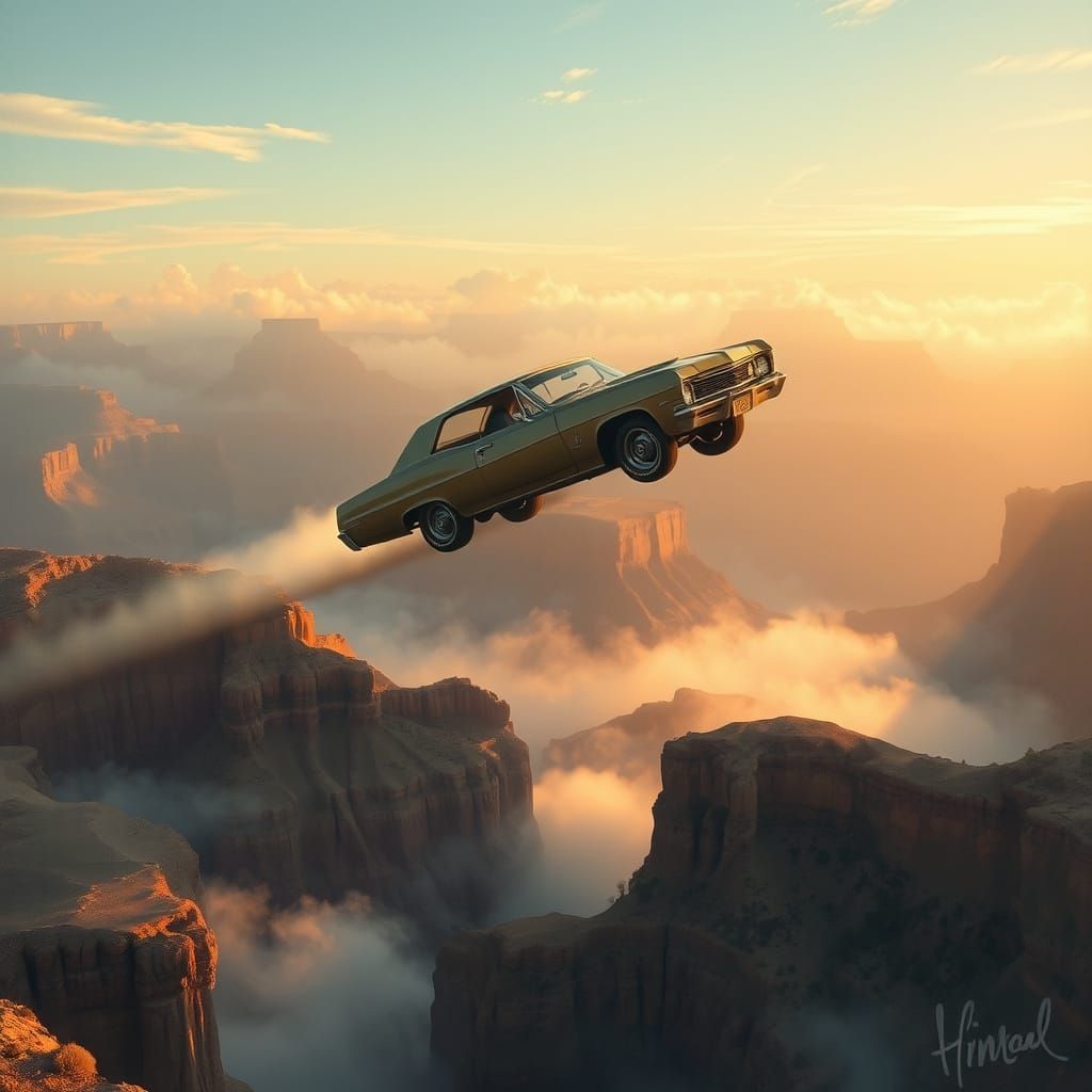 69 Chevy soars over Grand Canyon in dreamy, surreal landscap...
