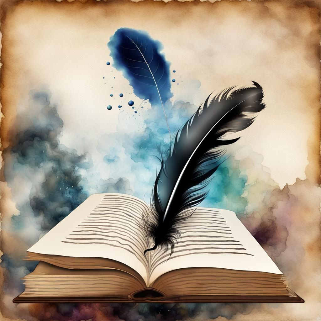 Galaxy Book in Watercolor Double Exposure Style