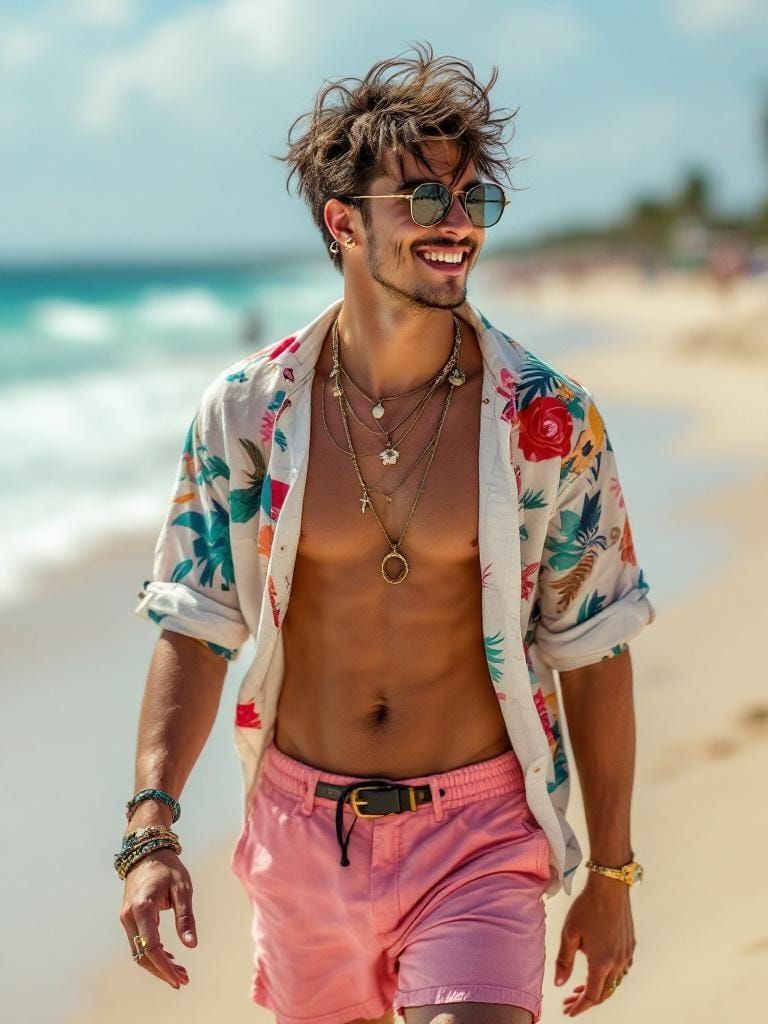 Gay Latino Beach Fashion Inspired by Frida Kahlo