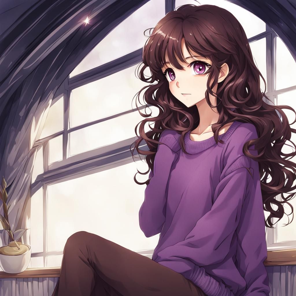 Slender Girl with Brown Hair in Anime Style