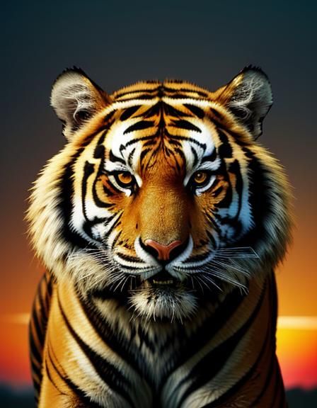 Tiger Stares Intensely in Sunrise Oil Painting