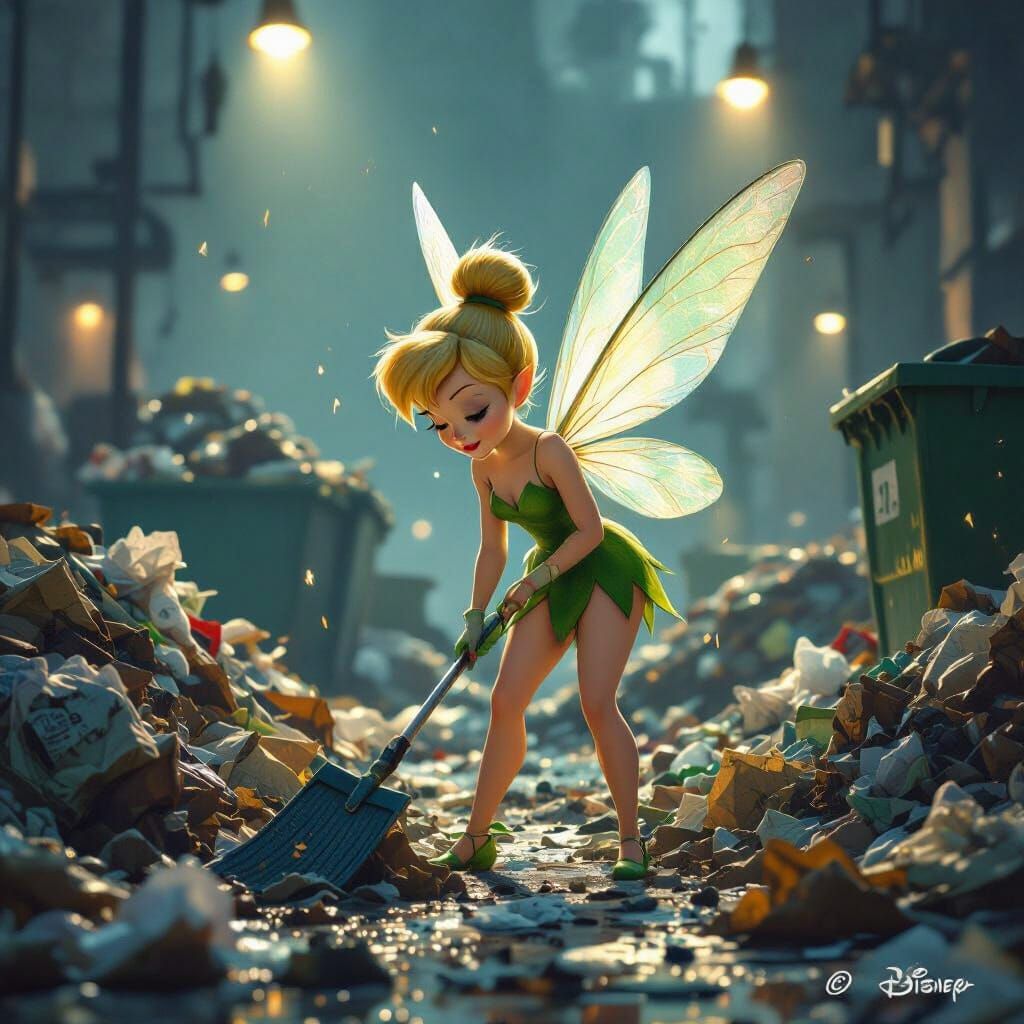 Tinkerbell Joyfully Cleans Urban Waste Disposal Site