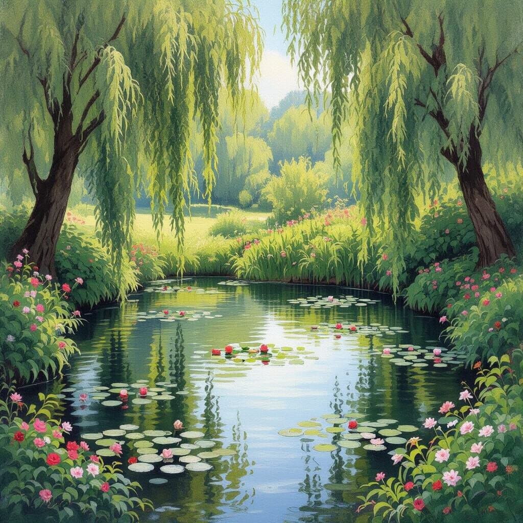 Impressionistic Heart Pond Surrounded by Willows