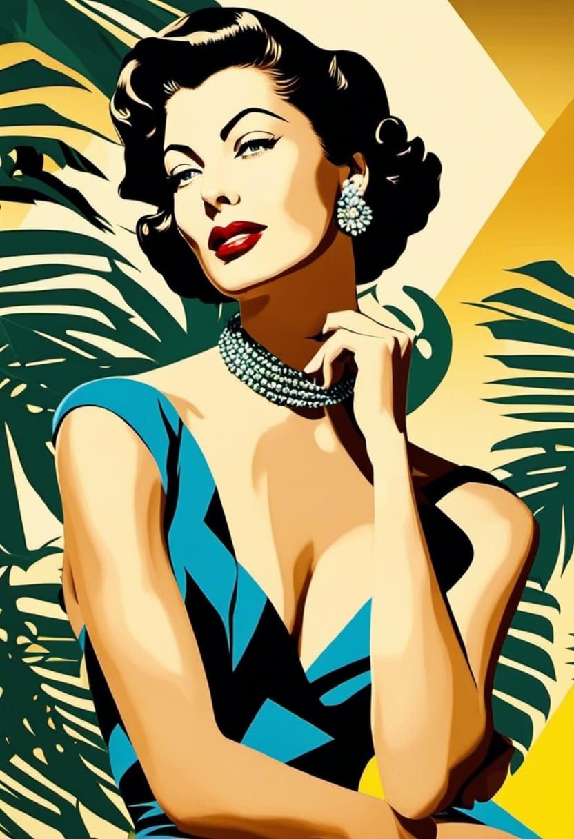 1950s Fashionable Woman in Pop Art Style