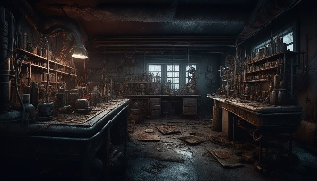 Dark Post-Apocalyptic Laboratory in Hyper-Realistic Style