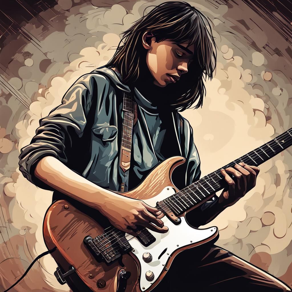 Teenager Playing Guitar in Flat Style