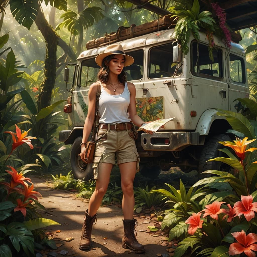 Jungle Explorer in a Tropical Paradise: Digital Art