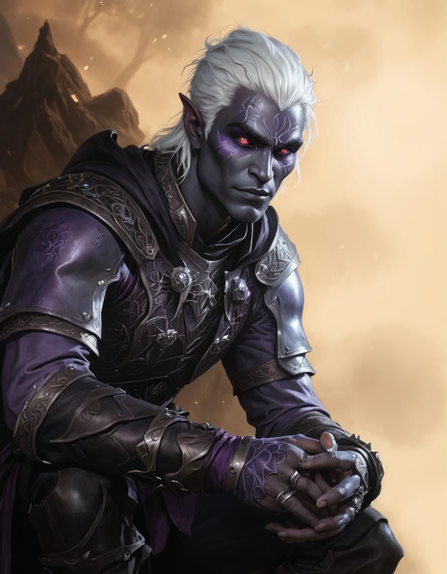 Handsome Drow Portrait in Dark Fantasy Style