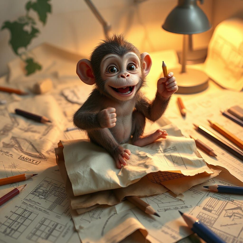 Whimsical Architect's Assistant in Pixar-Style Concept Art