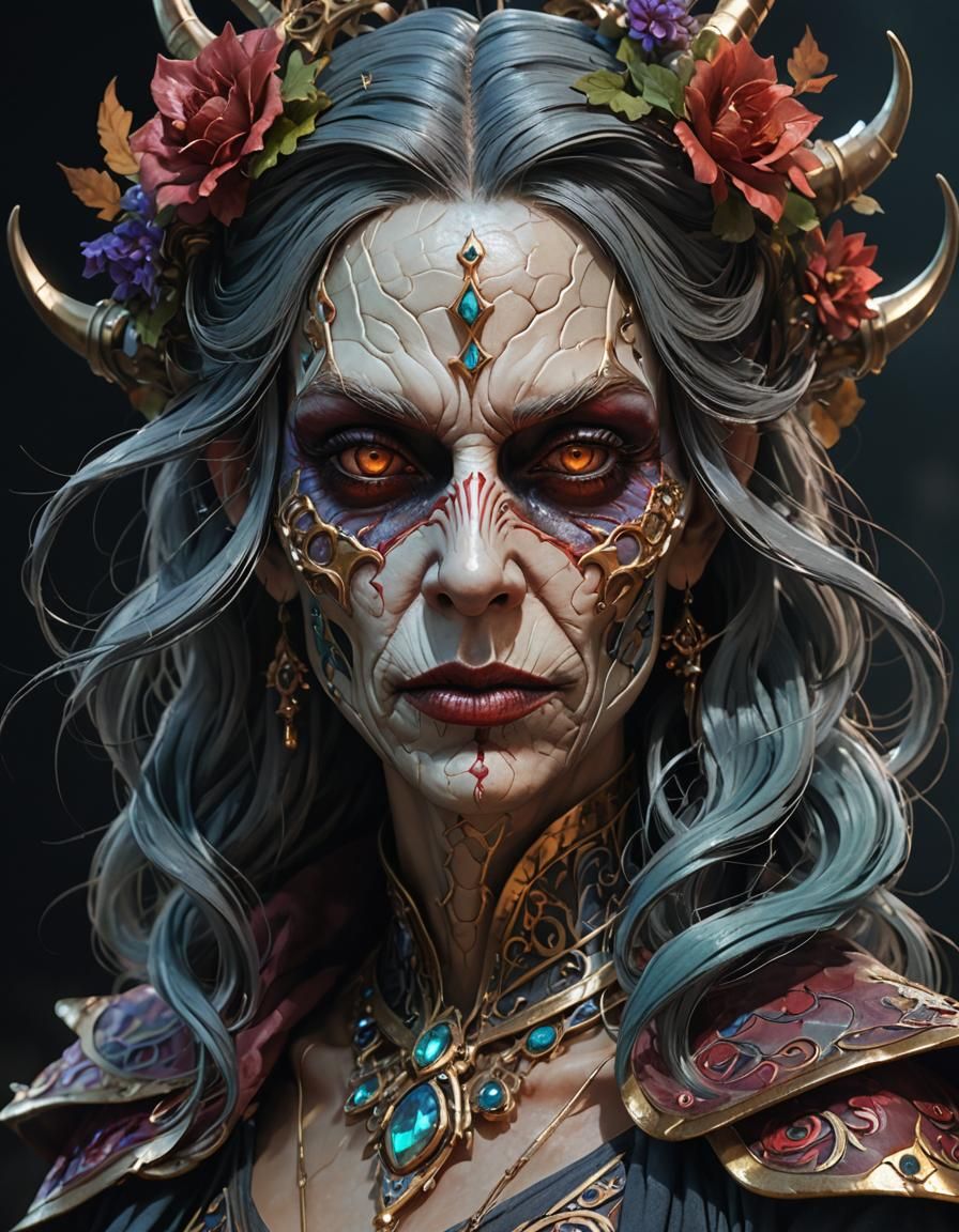 Evil Hag Portrait with Removable Mask