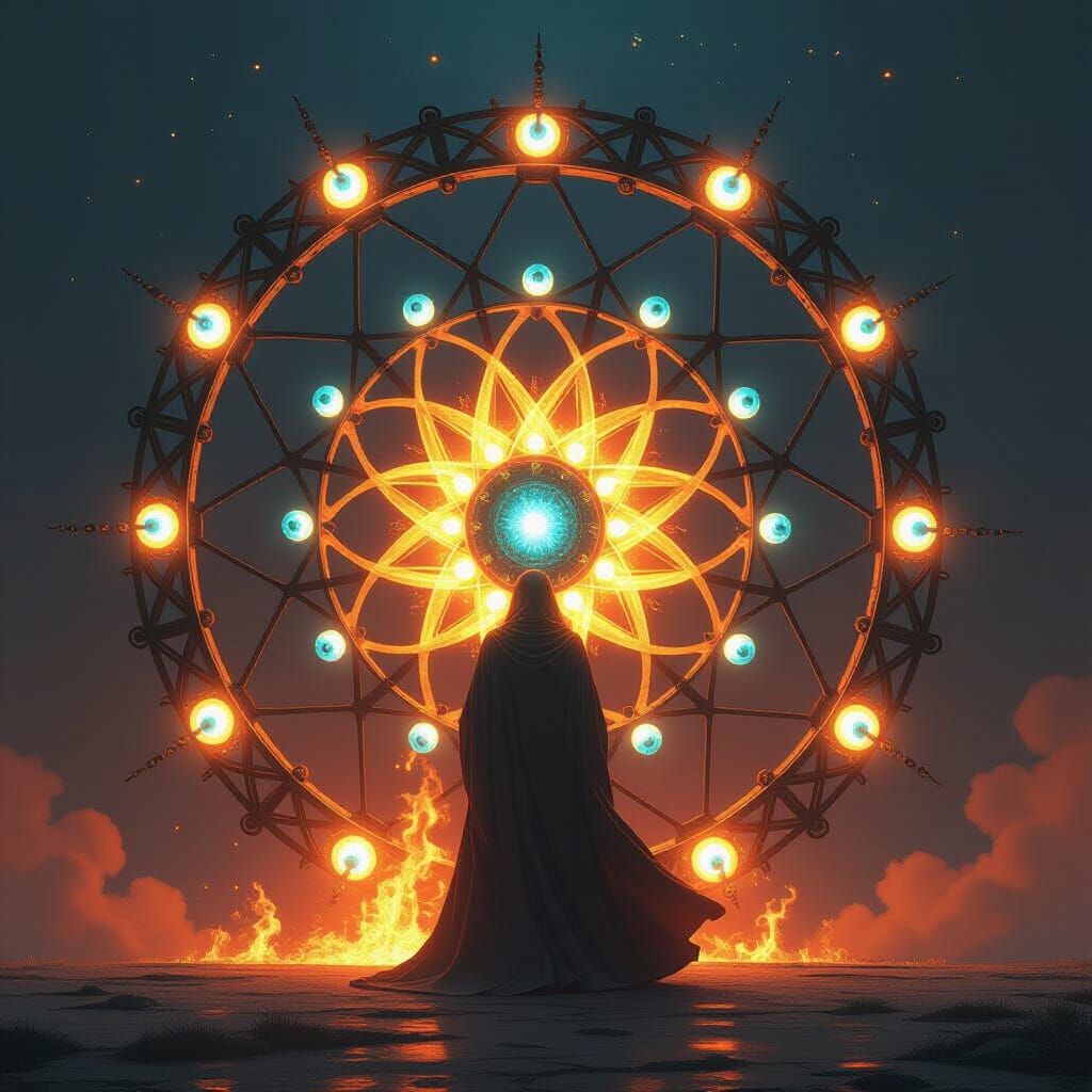 Fiery Celestial Being with Glowing Eyes