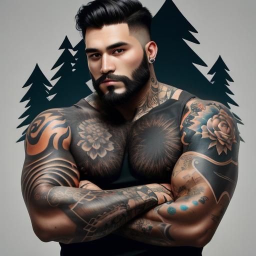 Man Bear with Tattoos: Surreal Transformation