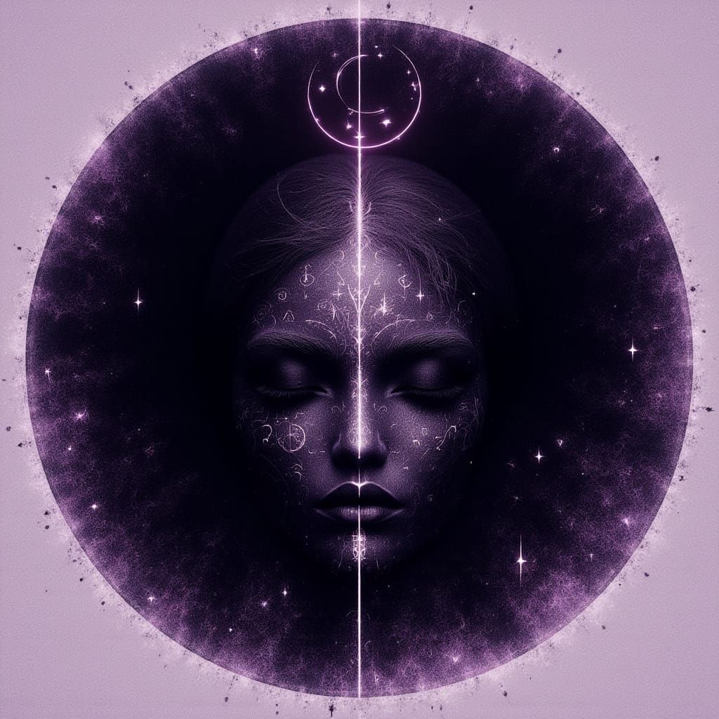 Dreamy Crescent Moon in Dark Minimalist Circle