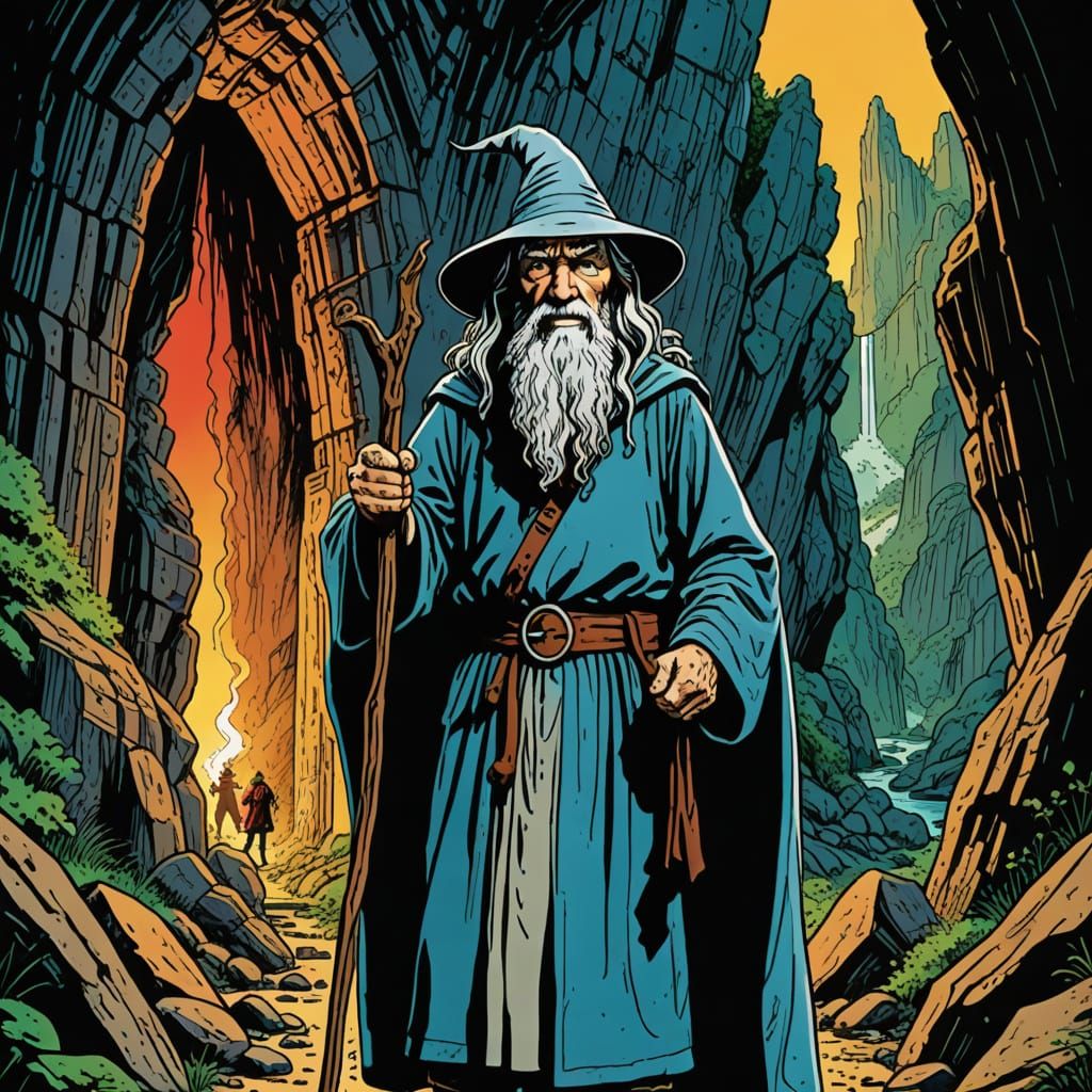 Gandalf Defies the Dark in Classic Comic Book Art