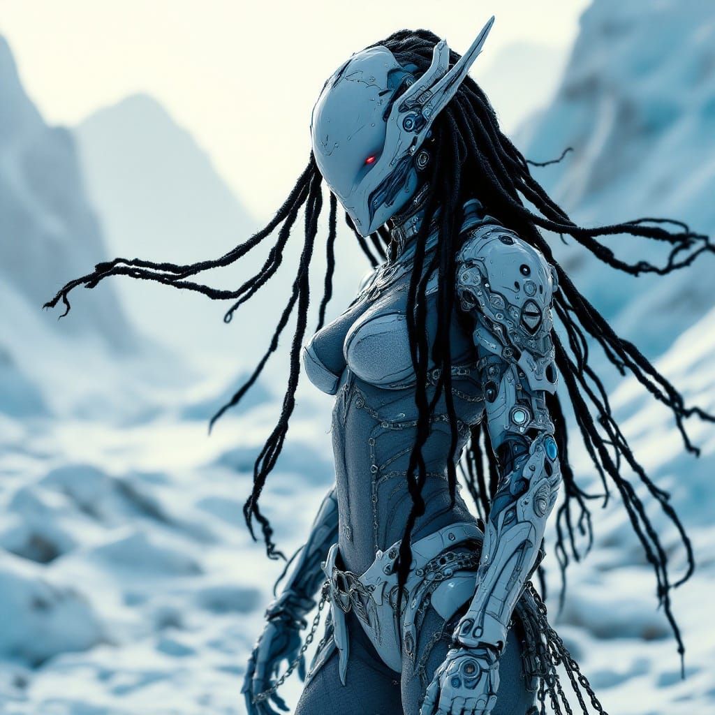 Cyberpunk Predator Yautja Goddess in Icy Tundra