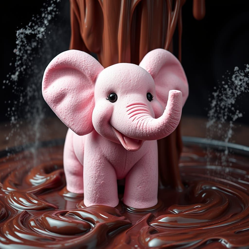 Marshmallow Elephant at Chocolate Fountain in HDR